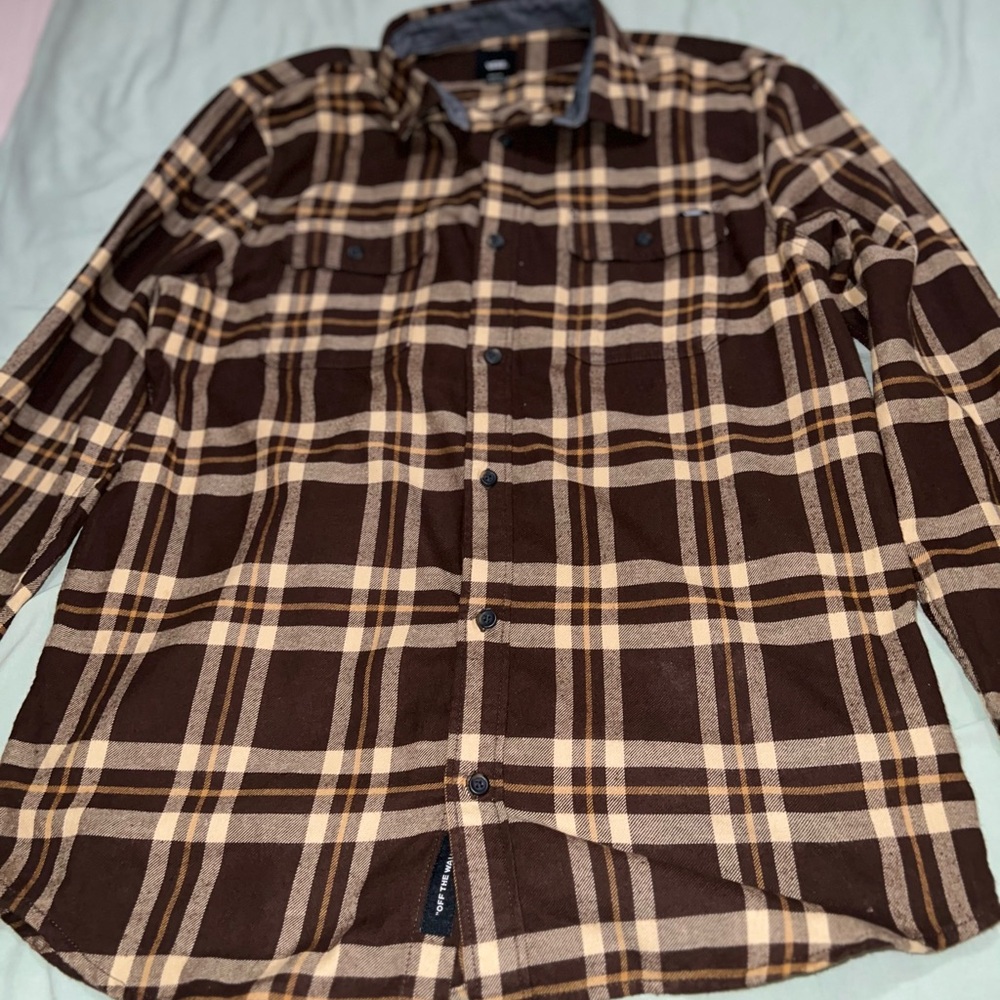 Vans Men's Brown and Tan Plaid Shirt